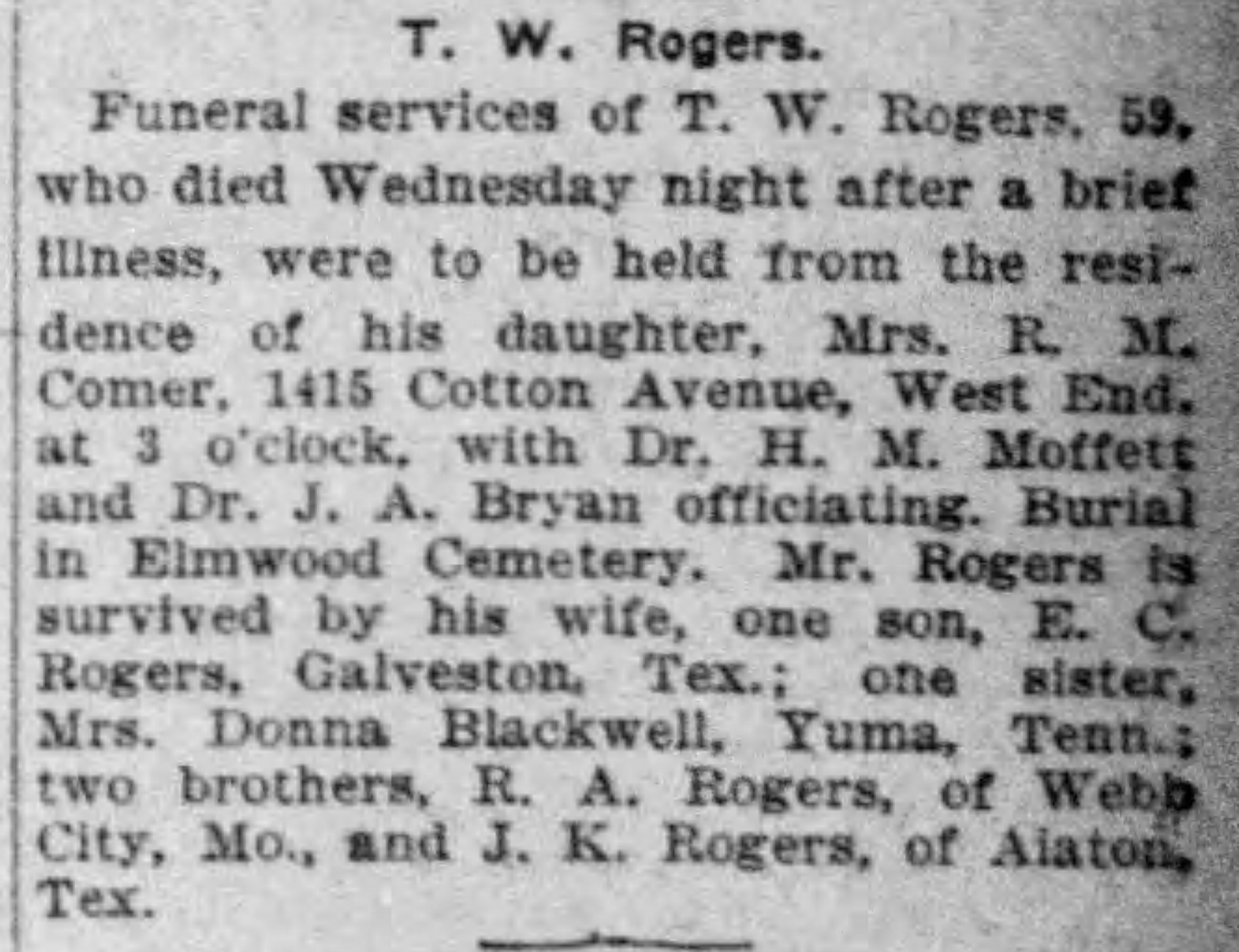T.W. Rogers obituary